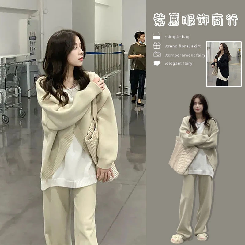 韩系学院风软糯毛衣套装女秋季新款小个子显高休闲时尚洋气两件套