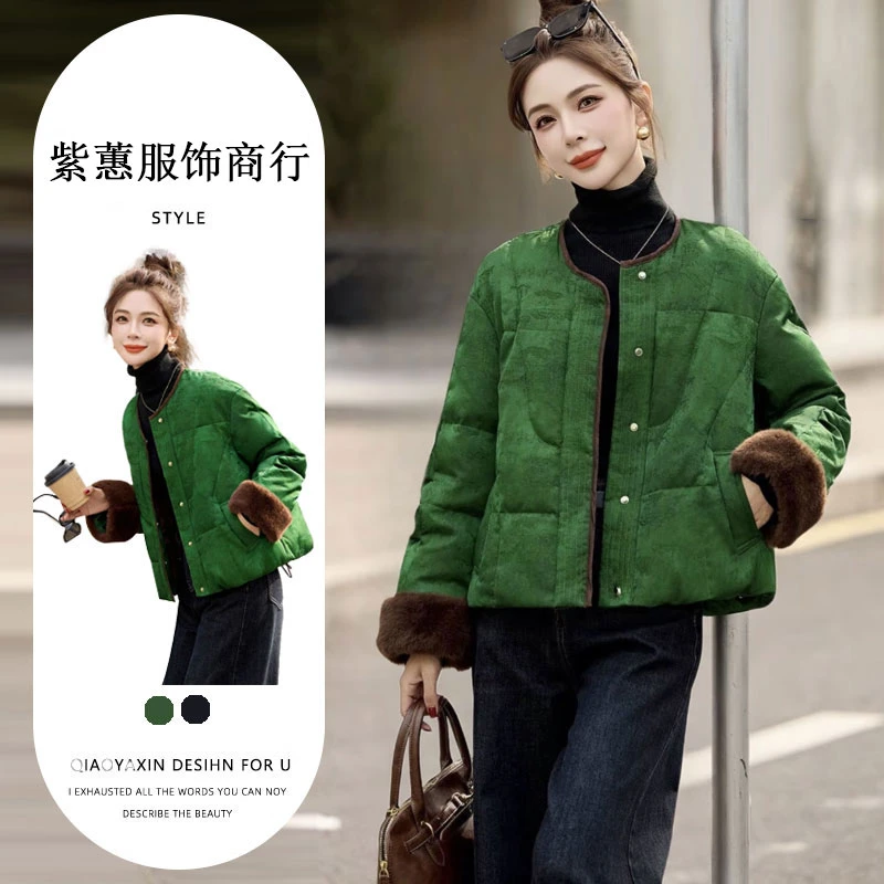 新中式国风提花棉服女2024年冬季新款时尚气质拼接面包服短款外套