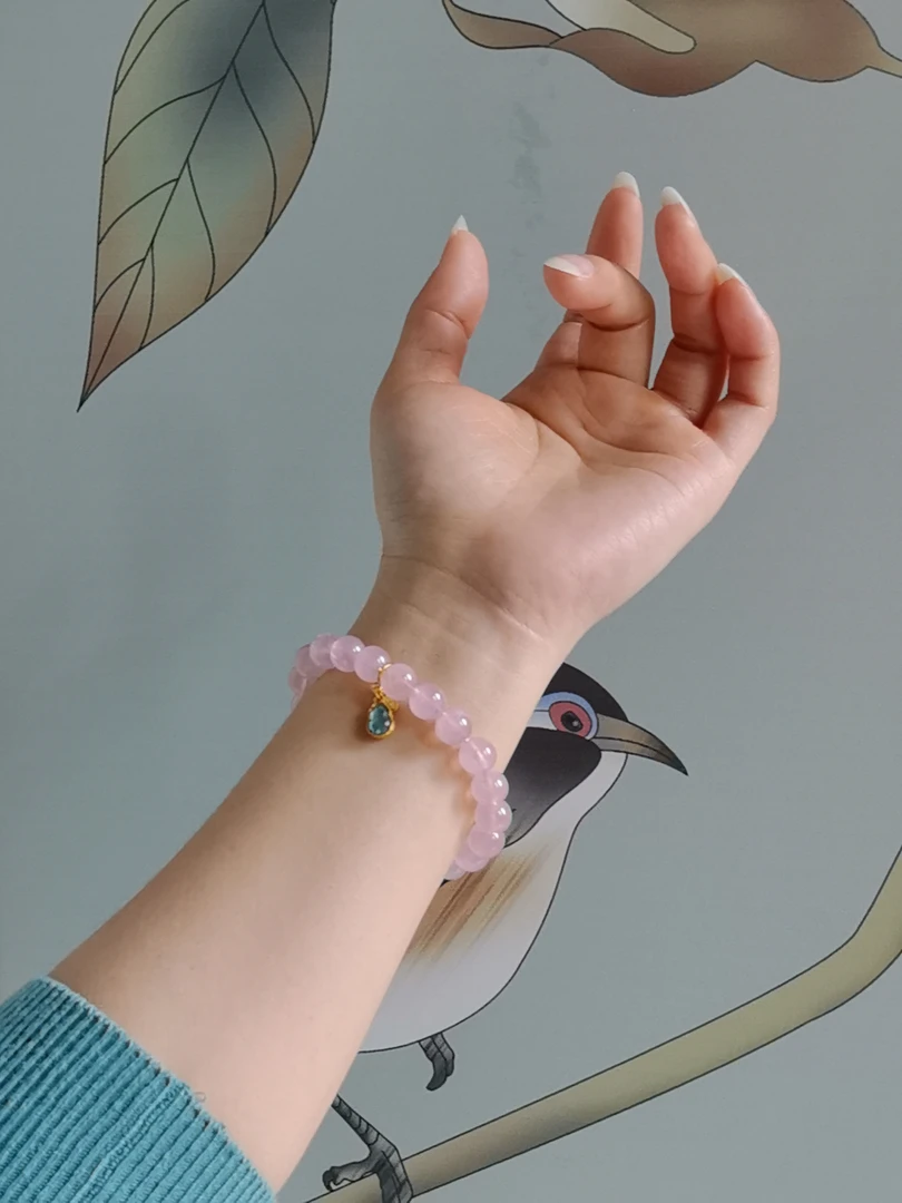 粉晶马粉马达加斯加粉晶手链气质轻奢时尚百搭单圈女士珠珠可爱