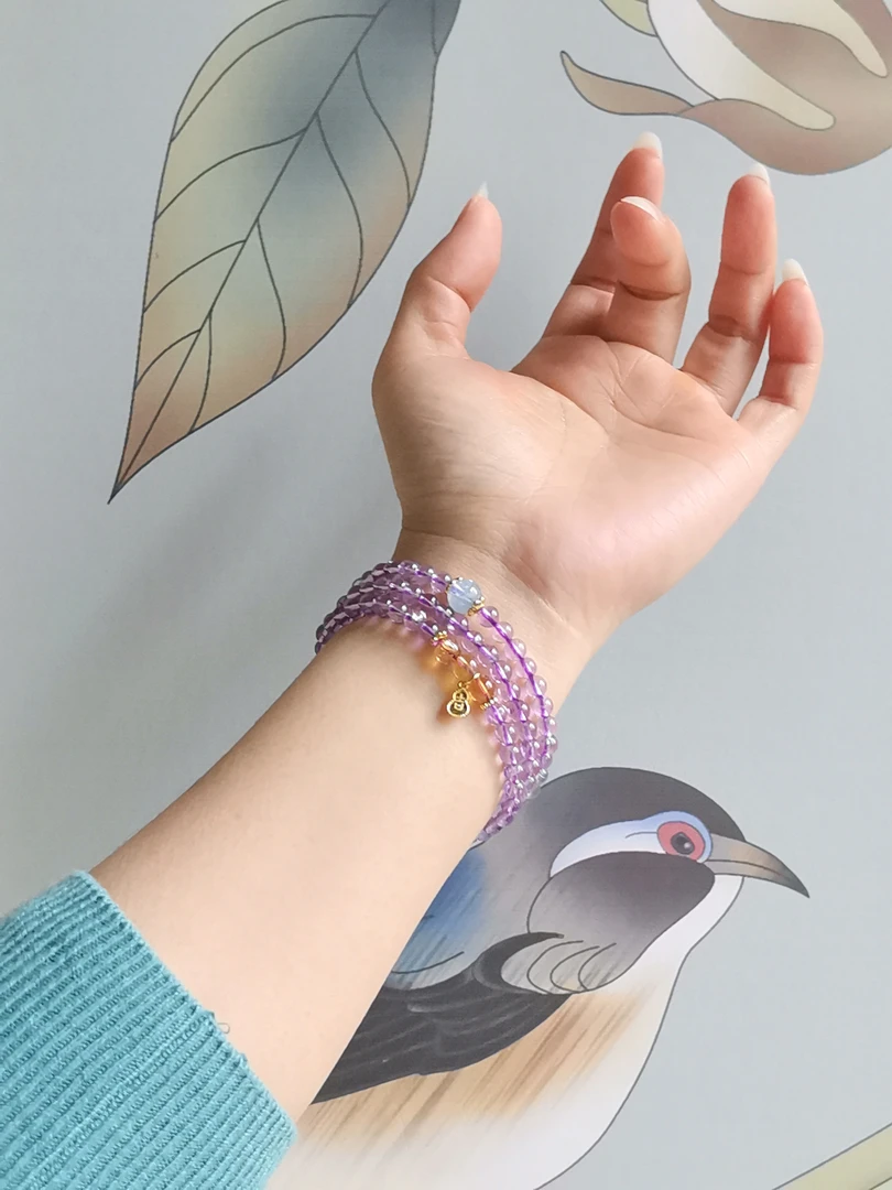 紫水晶腕链手链气质时尚百搭多层紫色弹力珠珠