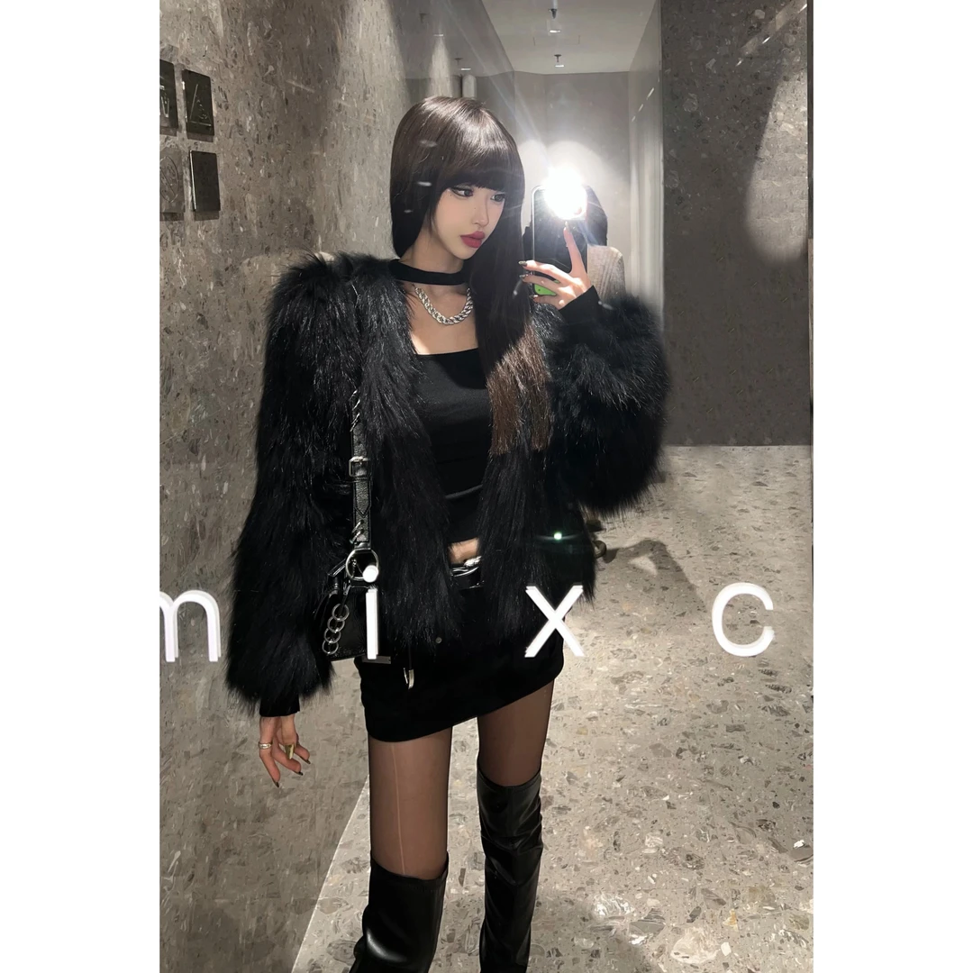 大饼新款上新【费曼庄园】时尚名媛高级感宽松双面编织短款毛毛外套