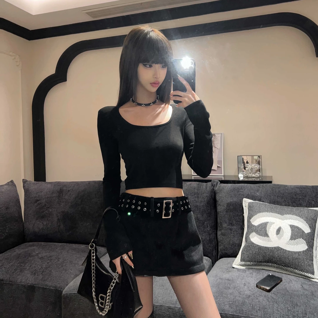 大饼新款【U领打底】小众设计感U领修身显瘦长袖打底衫2023新款秋冬