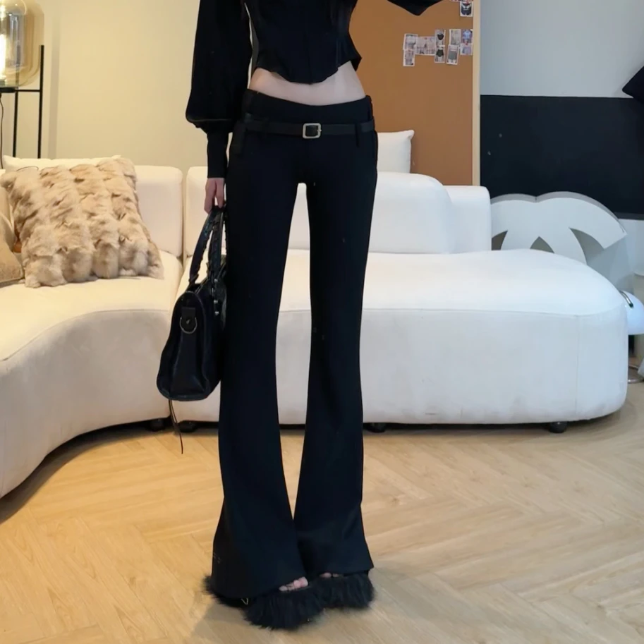 孙妍新款【腿精喇叭裤】辣妹风低腰弹力紧身显瘦微喇叭休闲裤新款