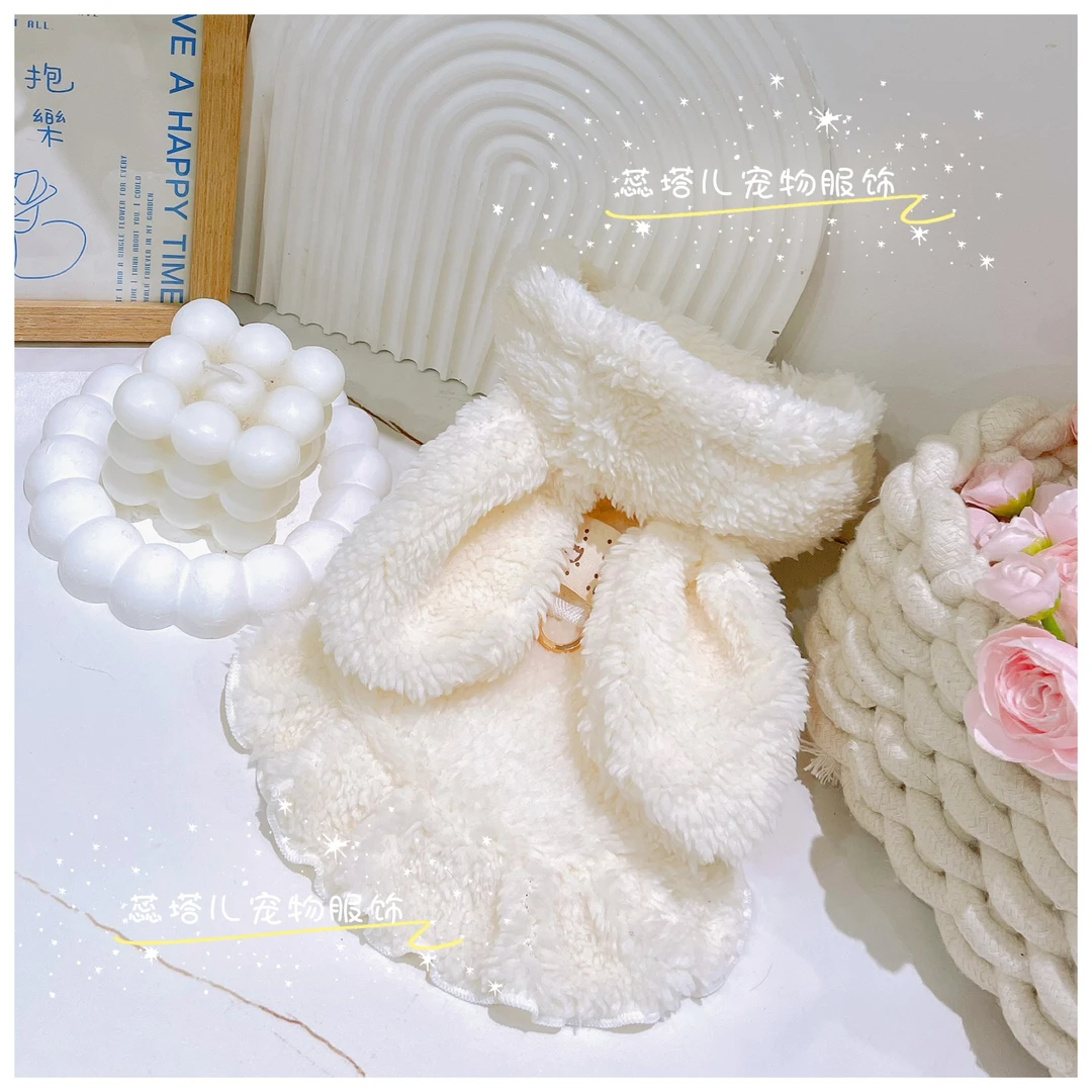 小狗狗冬天衣服加厚双层绒可爱兔耳朵连帽棉衣小体约克夏马尔济斯