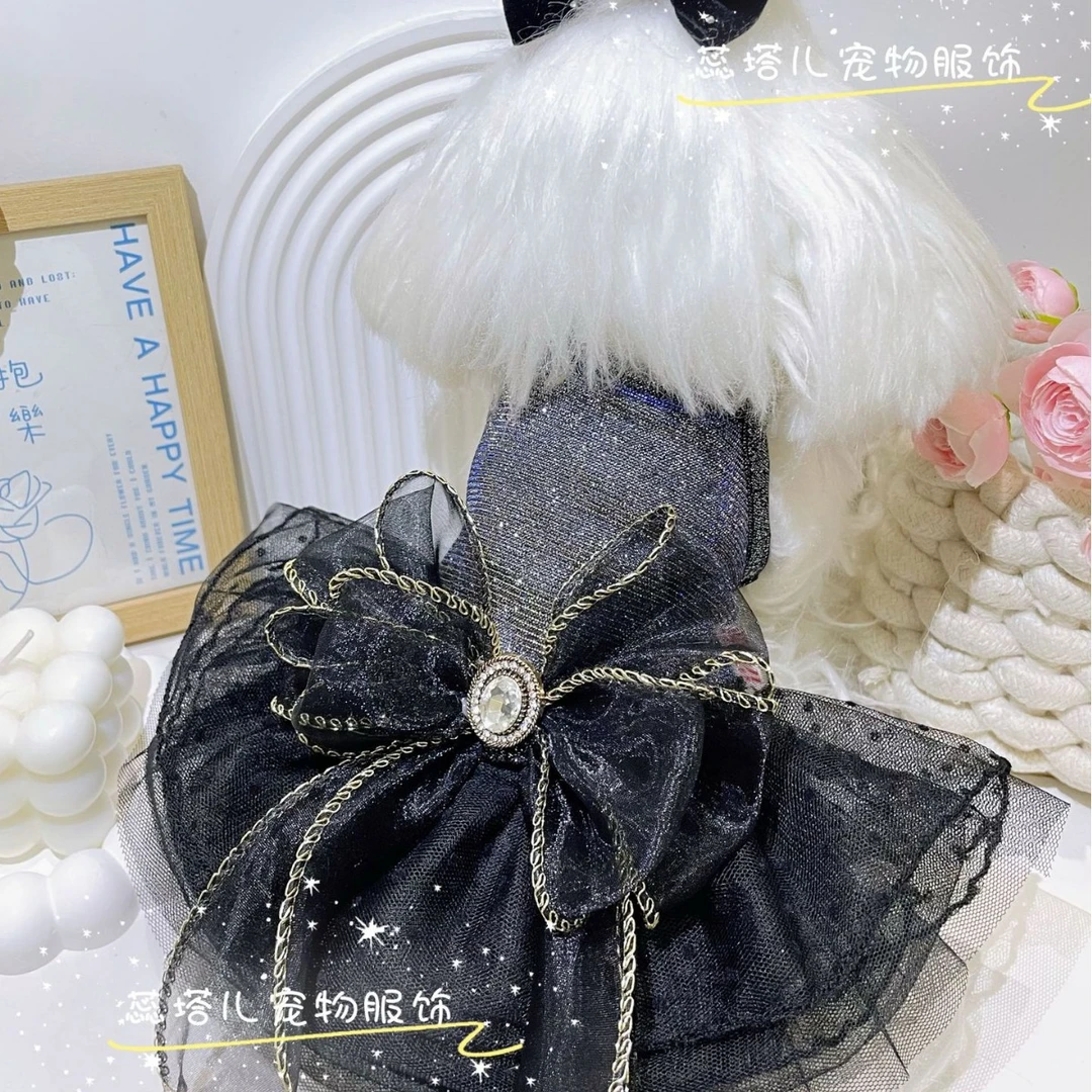 蕊塔儿宠物衣服狗狗连衣裙猫咪小黑裙约克夏比熊小体蓬蓬裙吊带夏
