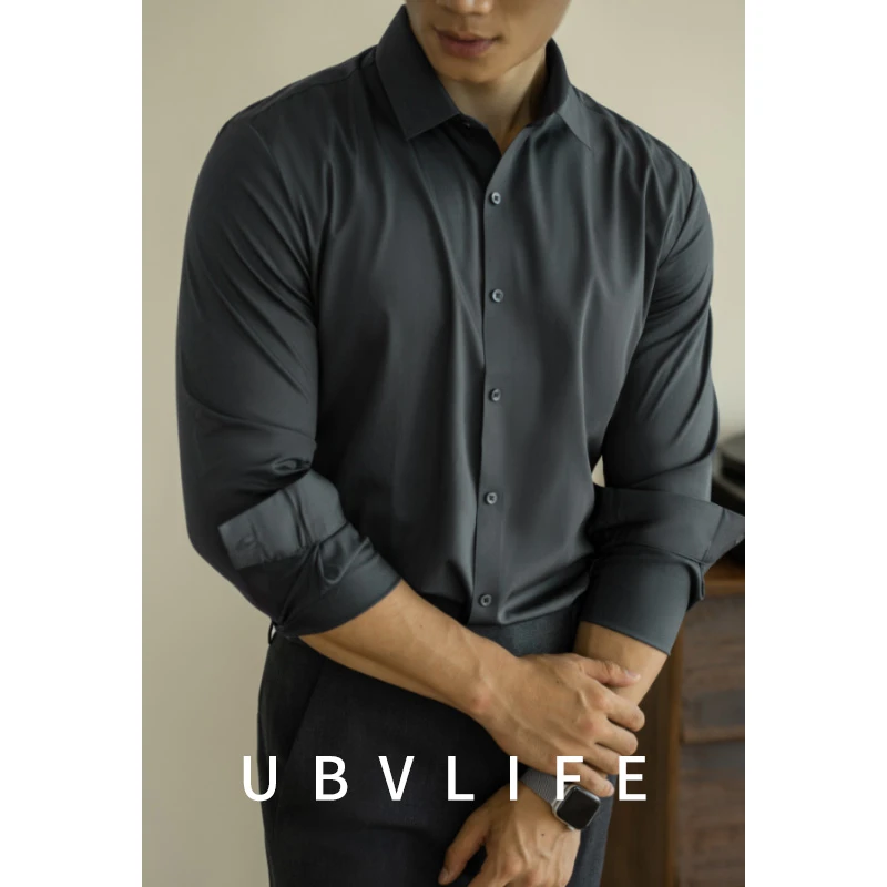 黑色抗皱衬衫男士长袖白色2025秋季商务免烫衬衣正装高级冰丝短袖