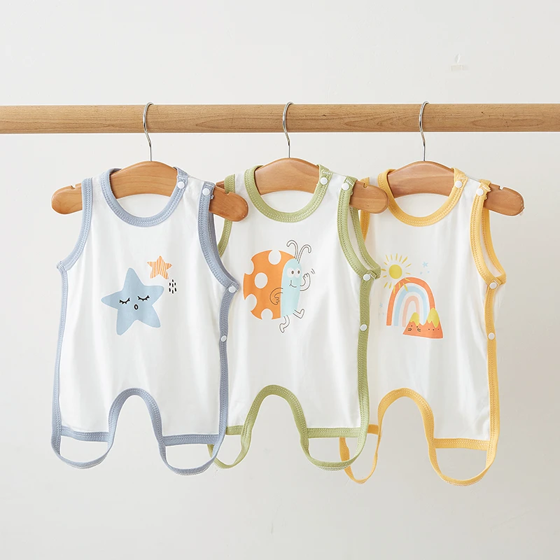 婴儿宝宝夏天纯棉薄款肚兜全棉爬服夏季薄萌婴儿半背包屁衣护肚