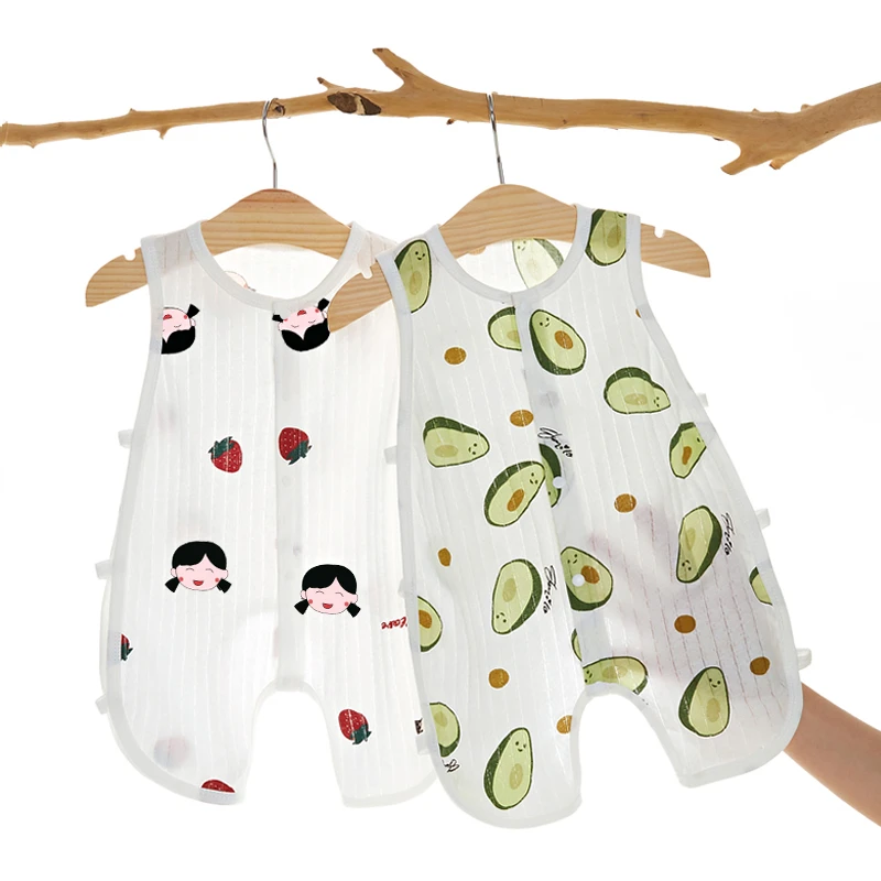 婴儿夏季薄款无袖连体琵琶衣宝宝网眼透气纯棉连腿睡衣镂空家居服