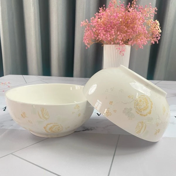 2024新款轻奢白瓷花鸟7英寸汤碗泡面碗防烫陶瓷雕花高颜值大碗