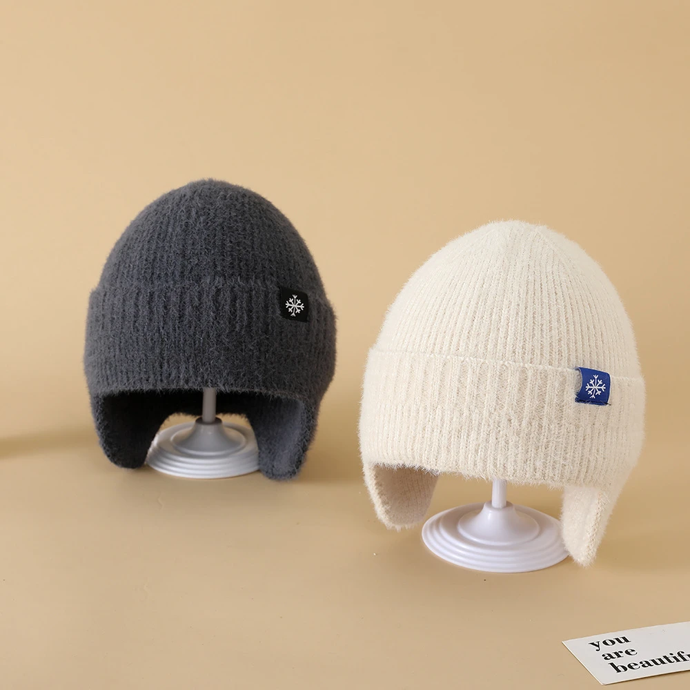 冬季滑雪护耳帽防寒毛线帽子单色护耳帽中学生冬季保暖针织
