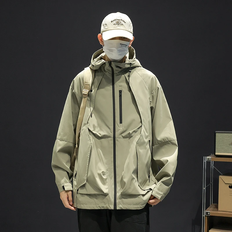 冲锋衣外套男款大码春秋胖人男装加肥加大工装痞帅夹克宽松登山服