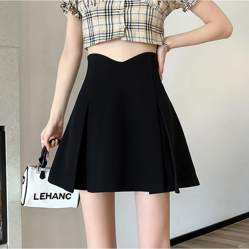 新款大码胖mm鱼骨半身裙高腰遮胯显瘦A字百褶半身裙