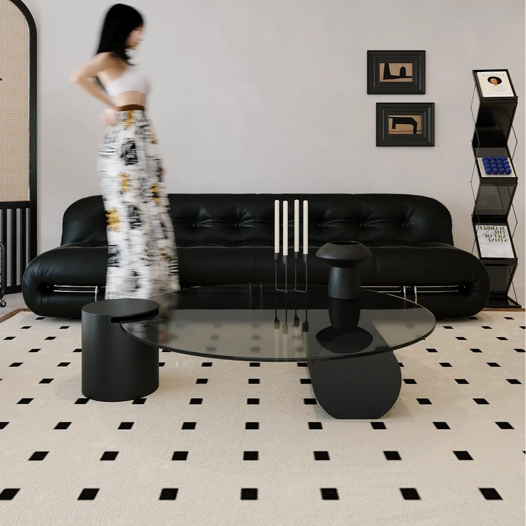 昭午现代玻璃茶几客厅家用茶几极简创意茶几几何艺术圆形轻奢茶几