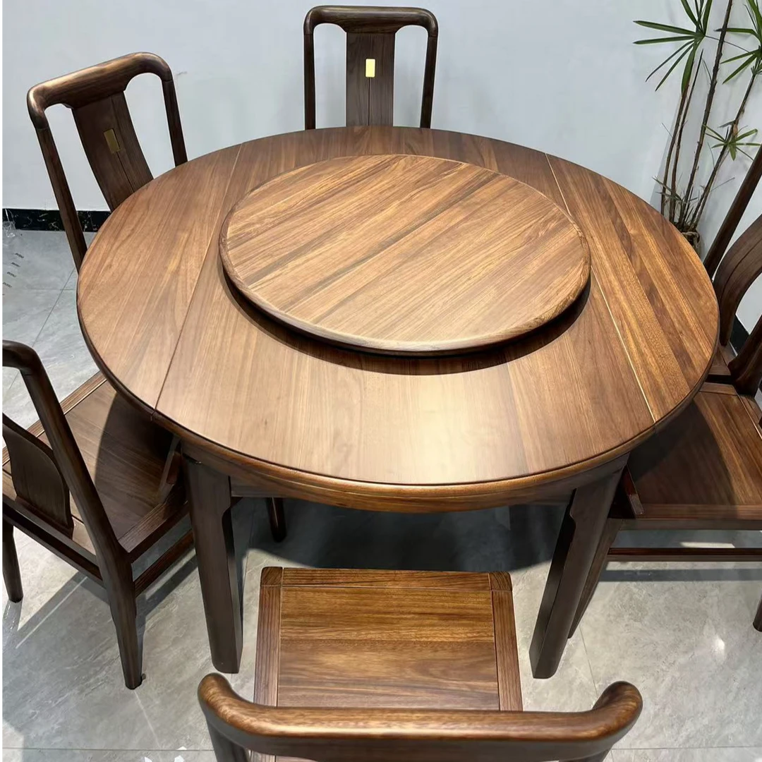 北美黑胡桃全实木餐桌椅组合方圆两用家用高端吃饭桌可变圆桌子