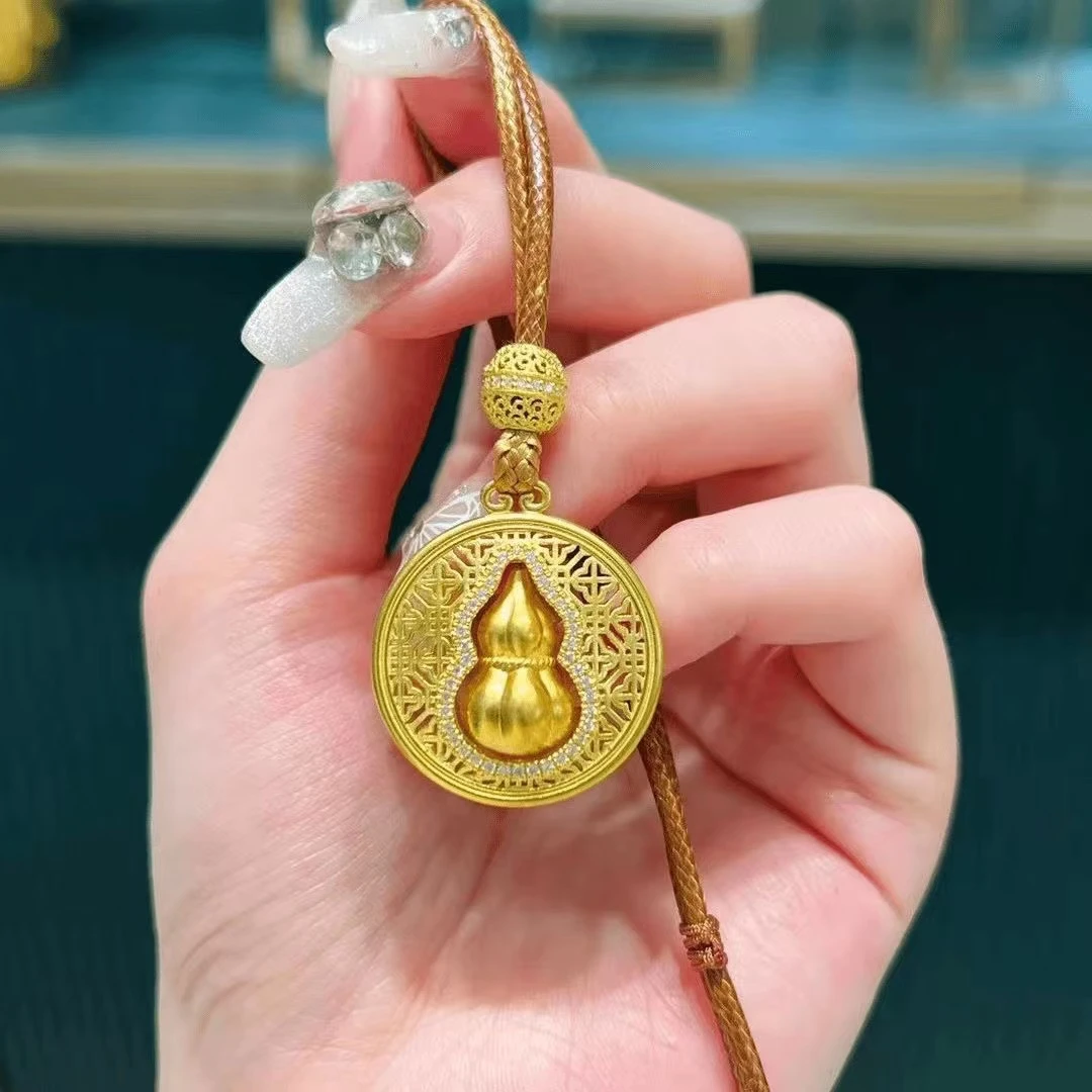 非金属布艺项链 X1283古法转动葫芦吊坠项链 福禄吉祥双面毛衣链