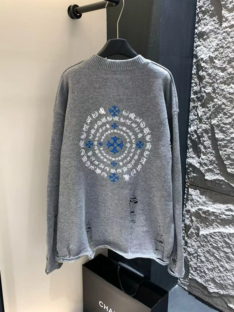 2024新款刺绣破洞大码潮牌针织衫1124