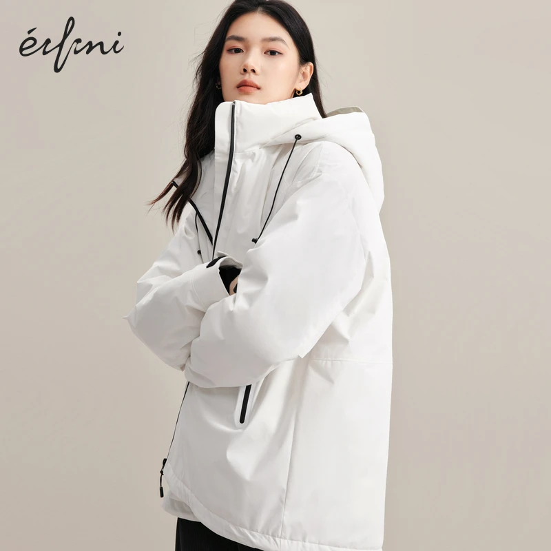 伊芙丽羽绒服秋冬新款户外外套连帽防寒白鸭绒夹克羽绒服女款