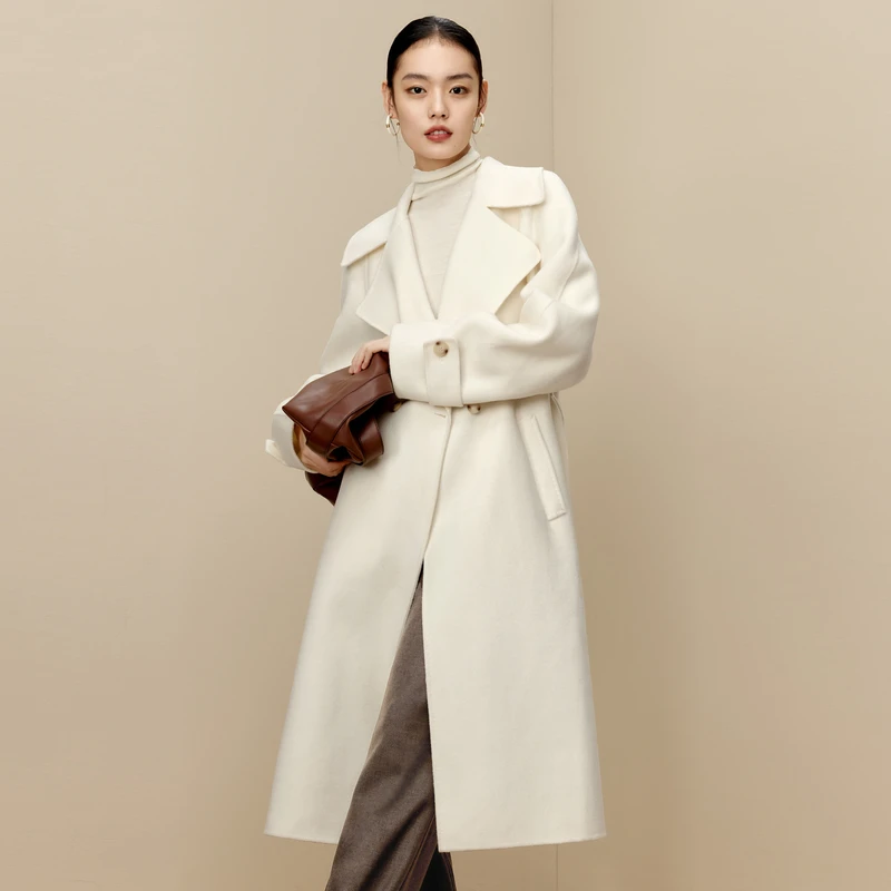 伊芙丽双面全羊毛呢大衣女秋冬新款翻领气质中长款外套1E9970911