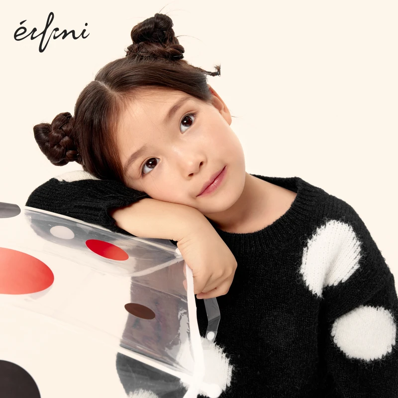 伊芙丽休闲设计感宽松波点冬季女童保暖童装针织衫新年战袍亲子装