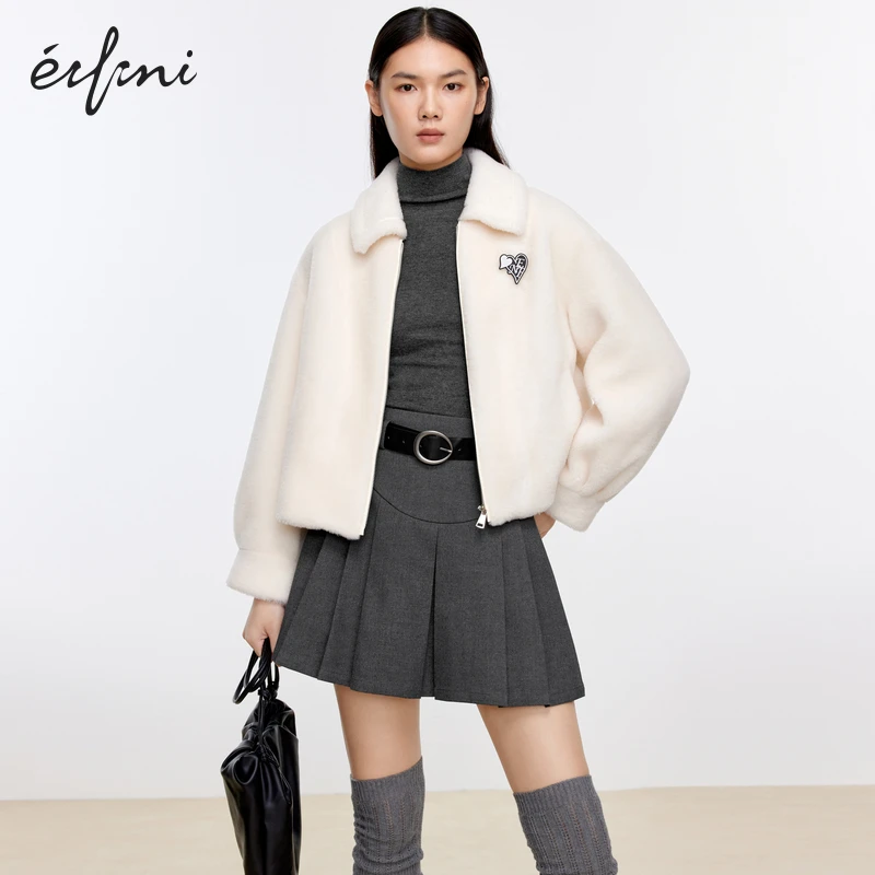 【商场同款】伊芙丽休闲毛毛女秋冬新款上衣1EA211941冬季穿搭