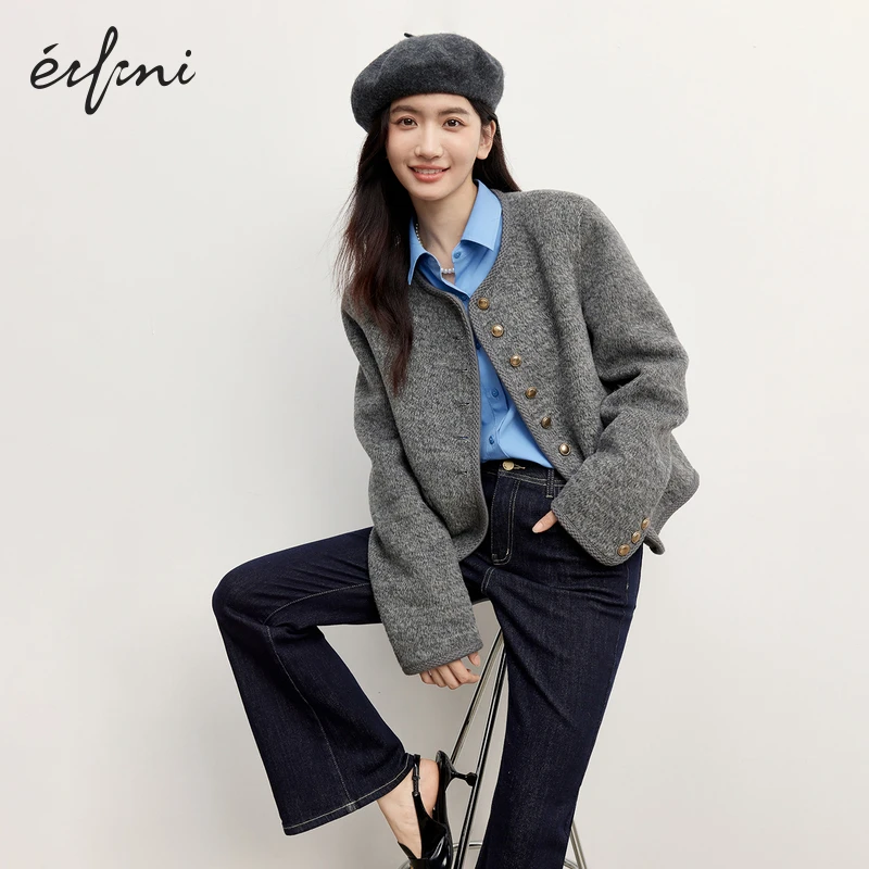 伊芙丽小香风双面呢大衣女装2024秋冬新款气质时尚外套1FA912071