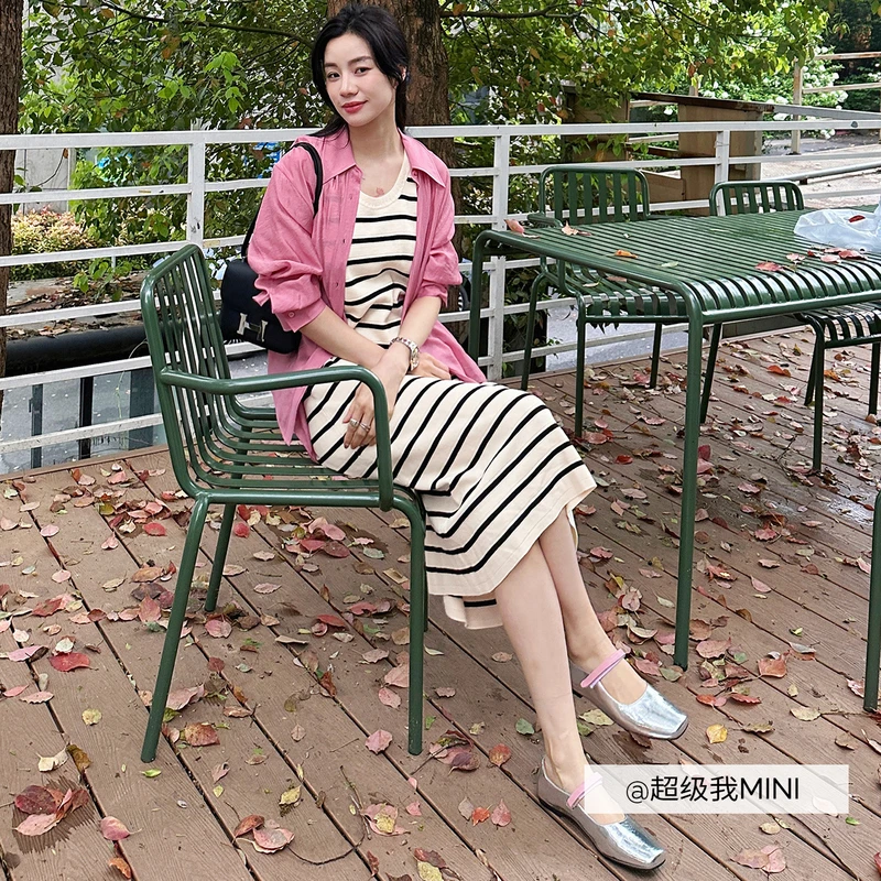 伊芙丽韩版慵懒条纹针织长裙女装25夏季无袖背心连衣裙1E2992551