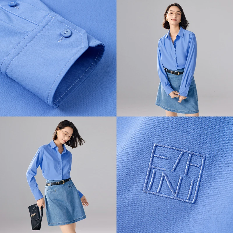 伊芙丽可内可外正肩直身微宽松衬衣衬衫女早秋新款通勤小上衣