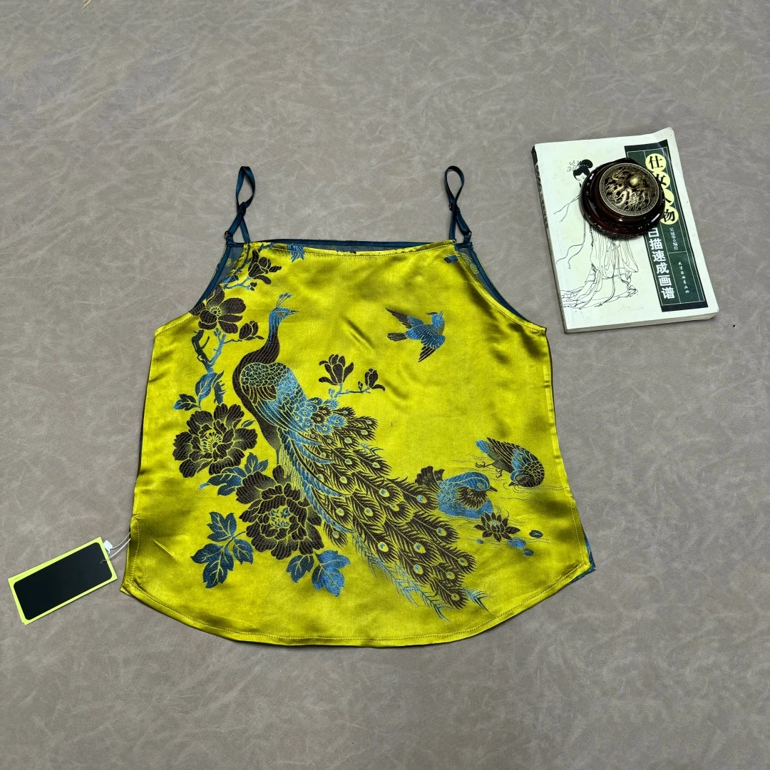 梵心听雨老缎女装短外套黑色背心复古国风百搭打底吊带