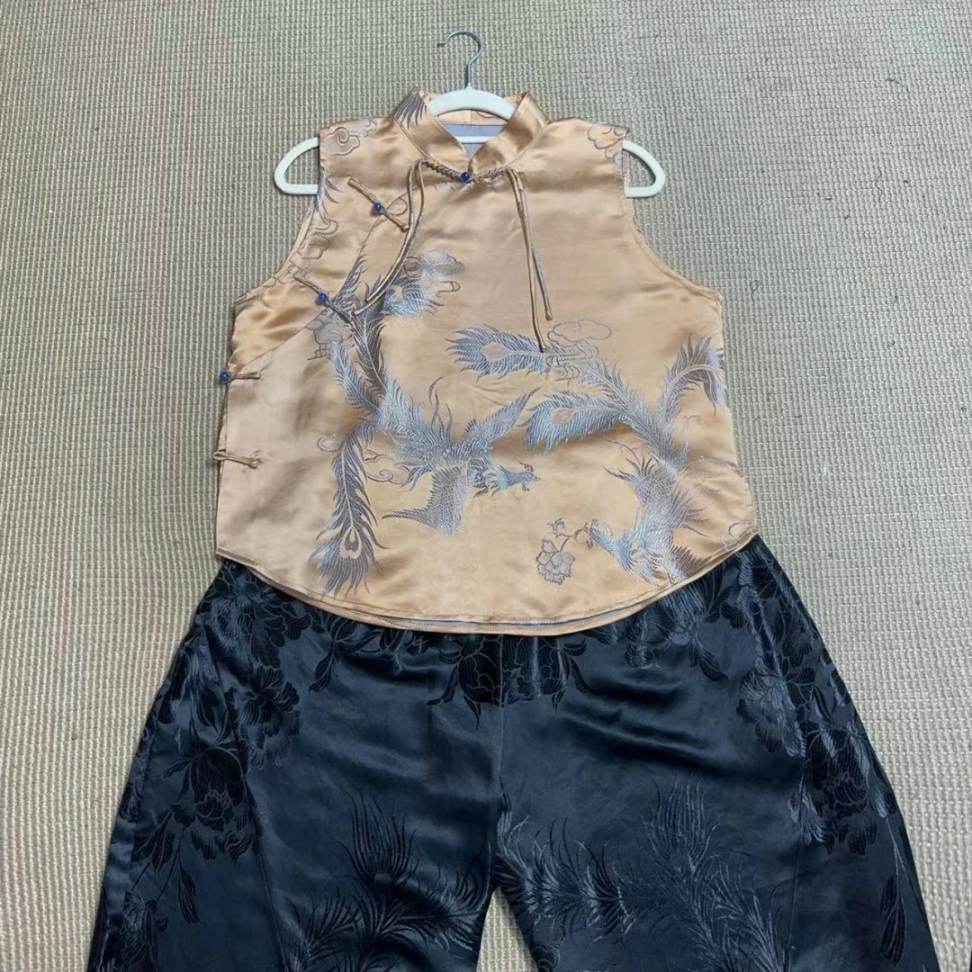 梵心听雨老软缎花扣斜襟马甲新中式国风复古上衣