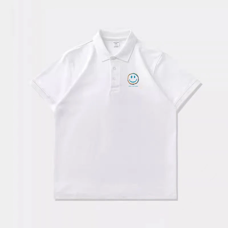 新款笑脸涂鸦印花潮流气质百搭短袖翻领青少年Polo衫T恤衬衫上衣