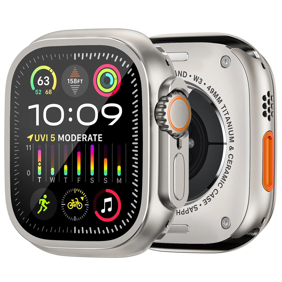 适用苹果手表AppleWatch9防摔钢化膜Ultra3原机质感s11金属渐变壳