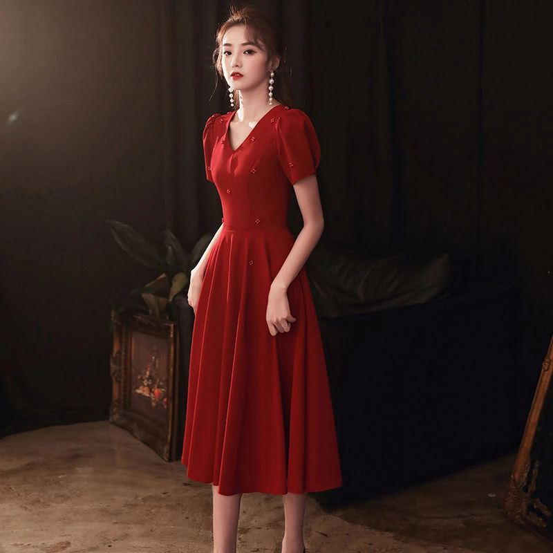 敬酒服新娘小个子2023新春秋平时可穿回门订婚连衣裙红色礼服女