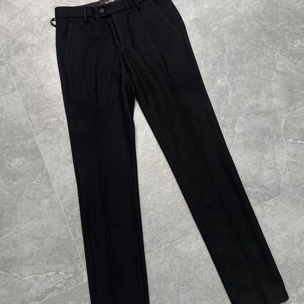 KU478秋冬男士休闲裤合身免烫中腰商旅百搭款羊毛长裤黑色