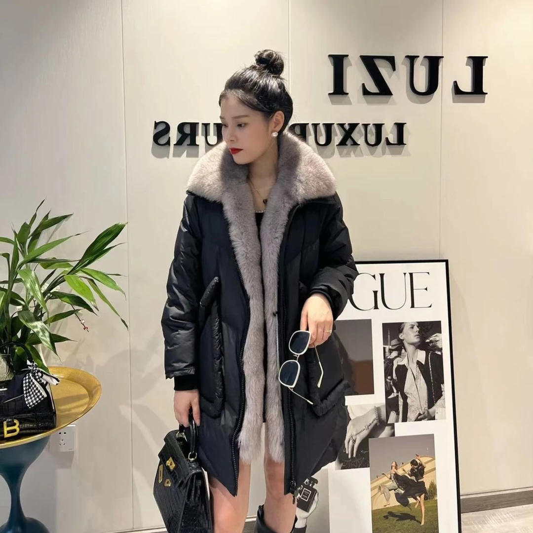 【陆姿服饰】2022新款鹅绒服爆款大口袋中长款女装加厚外套时尚