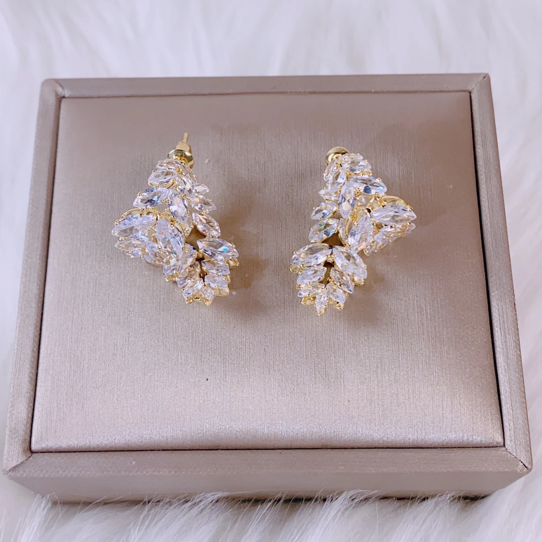 铜合金耳饰 气质树叶轻奢名媛淑女精致流行小众高级感耳环5463