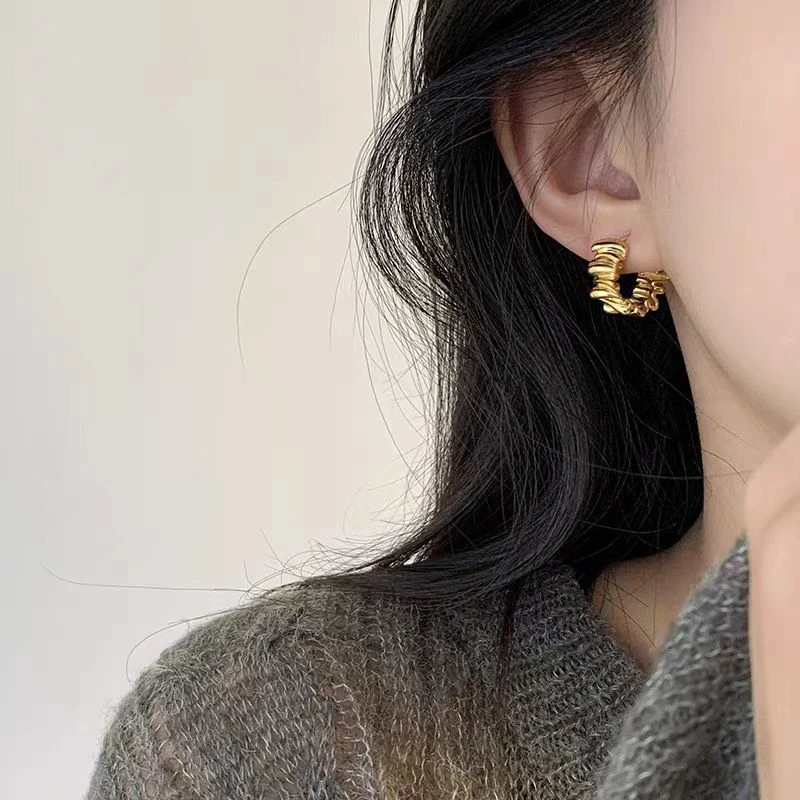 铜合金耳饰 不规则耳环女轻奢小众设计金色复古耳圈个性耳环1803