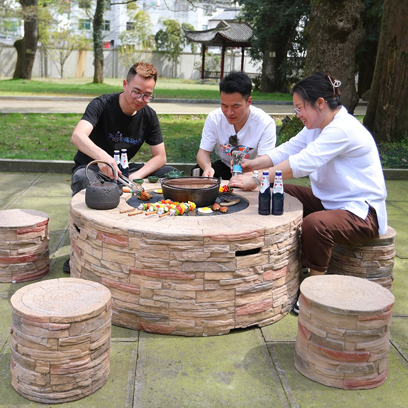 黄砖款户外烧烤炉家用火炉别墅庭院炭火炉民宿取暖炉烤火盆