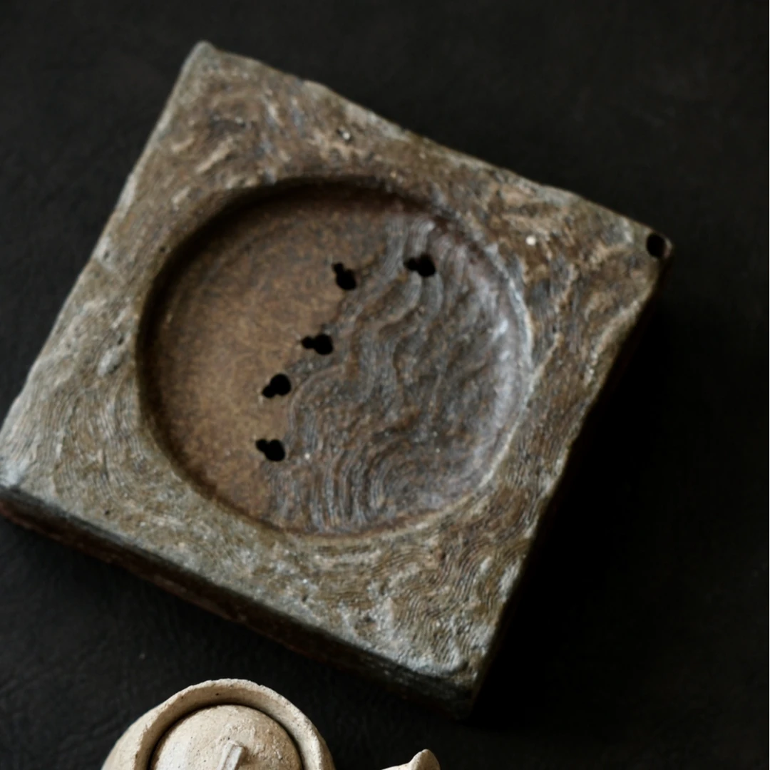 赵滨 柴烧方砖壶承 13*13*3.5 手制日式茶道复古家用创意全手粗陶