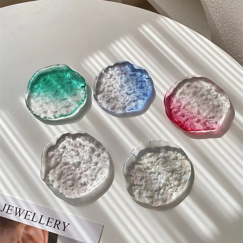 冰块手工茶杯垫七彩透明玻璃杯垫ins简约隔热垫子小茶碟水晶平碟