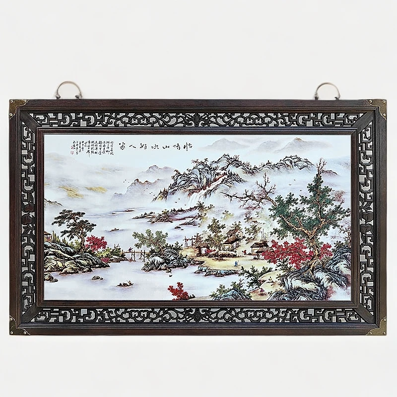 景德镇瓷板画陶瓷装饰挂画客厅沙发背景画怡情山水瓷板画120x75cm
