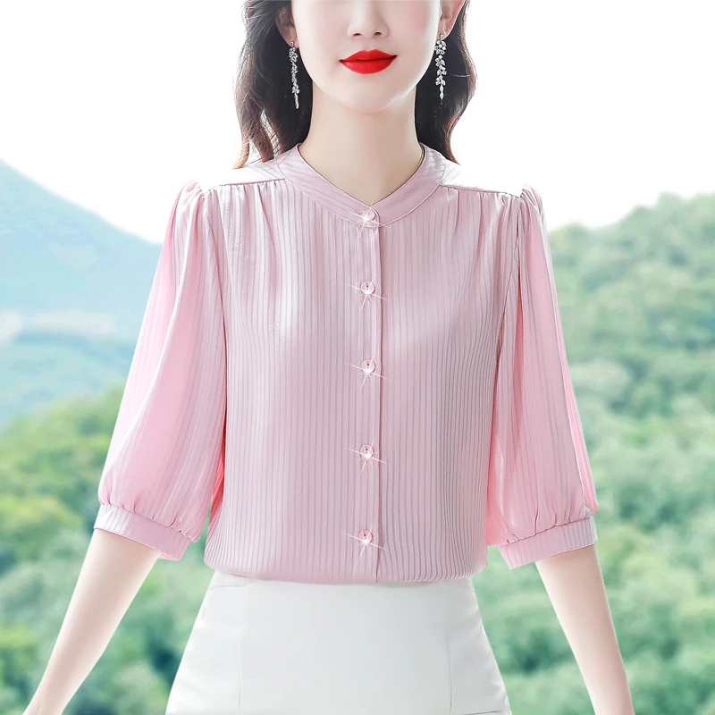 气质女士夏装夏季上档次上衣时尚洋气妈妈百搭衬衫宽松遮肚子小衫