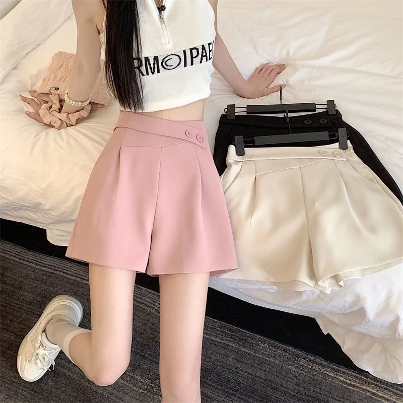 夏季薄款西装短裤女设计感高腰显瘦宽松阔腿裤A字短裤女外穿