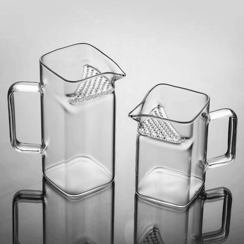 玻璃公道杯绿茶泡茶器泡茶壶耐热方形月牙过滤茶漏一体木把分茶器