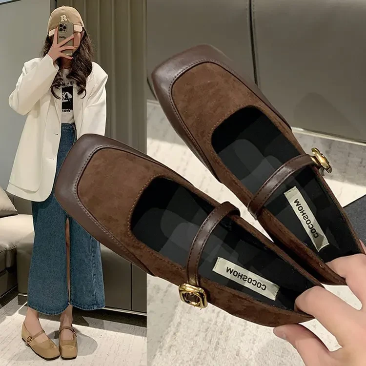 软底软面方头玛丽珍鞋女厚底通勤百搭一字带新款配裙子气质单鞋