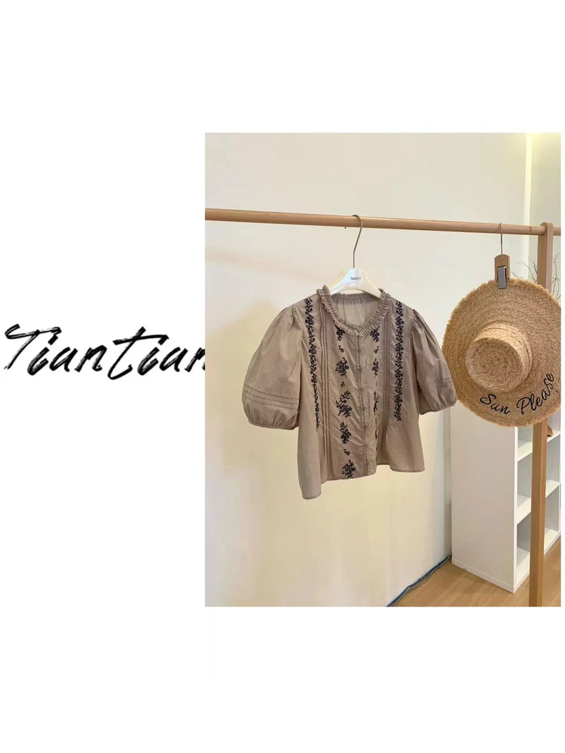 甜甜【勃垦第】刺绣夏季百搭韩版洋气宽松上衣女1108