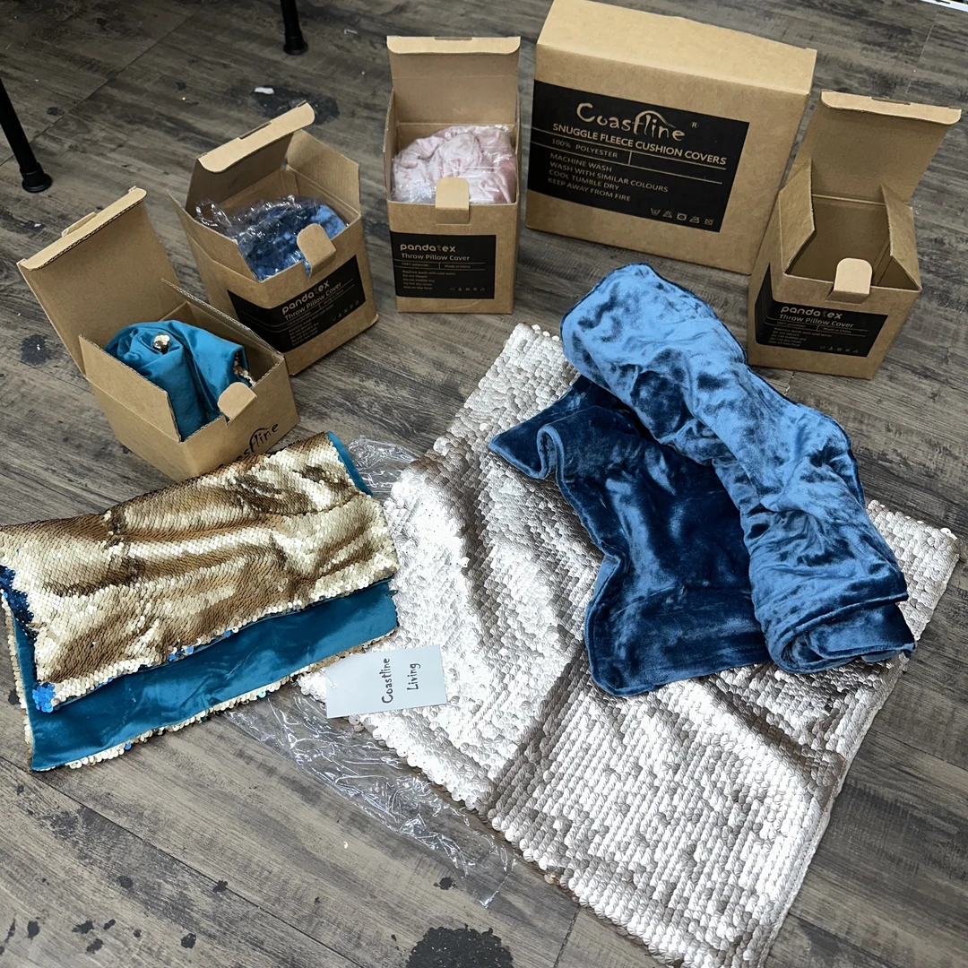 质量巨好！全是出亚马X上100的货！带亮片阴影毛绸缎料枕头套