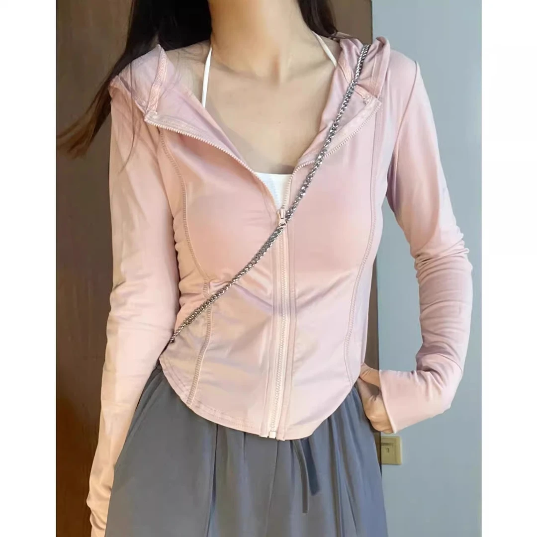 粉色冰丝防晒衣女款夏季薄款运动瑜伽服外套紧身上衣女夏2024新款