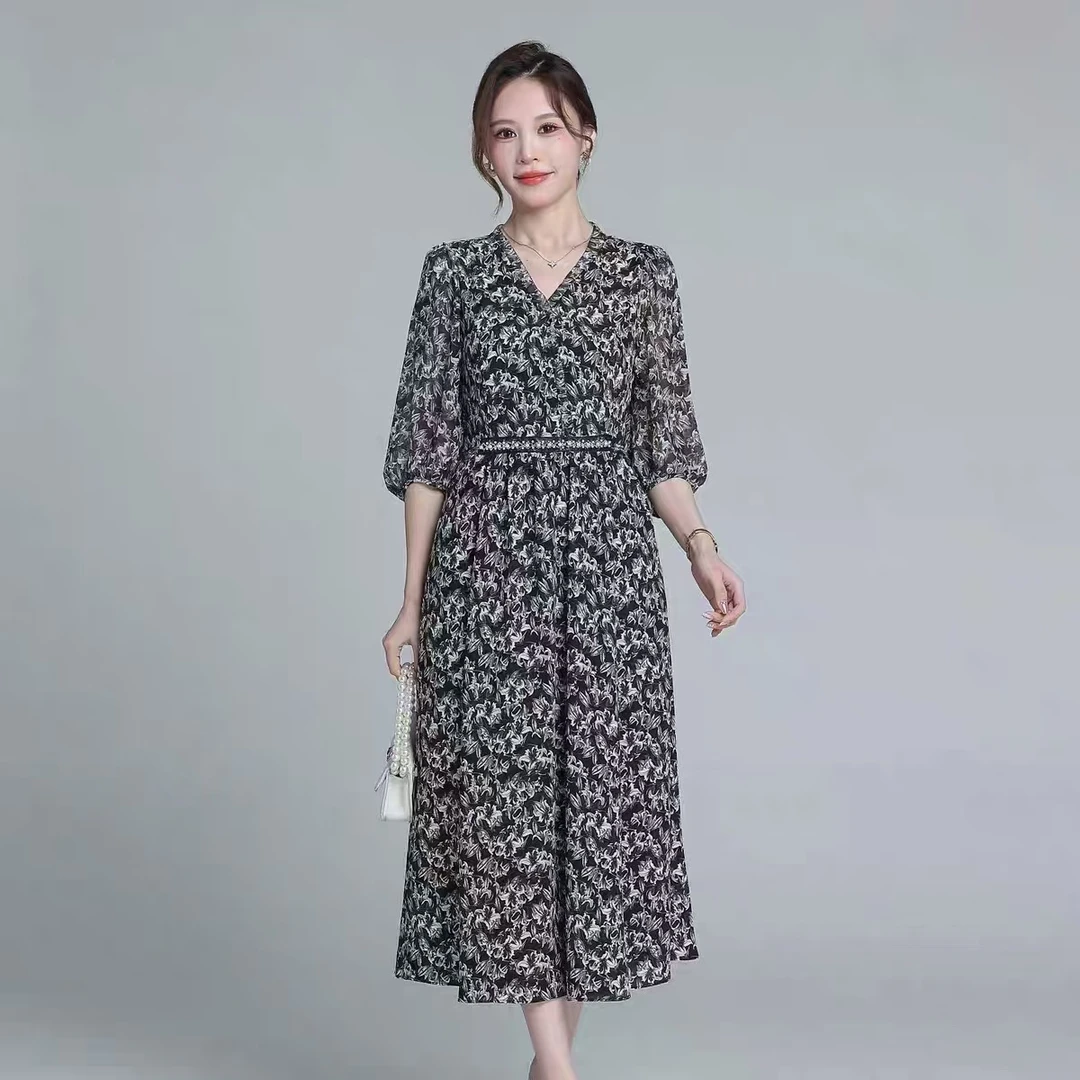 【F806】时尚高端碎花连衣裙新款女士高级感优雅气质长款裙子