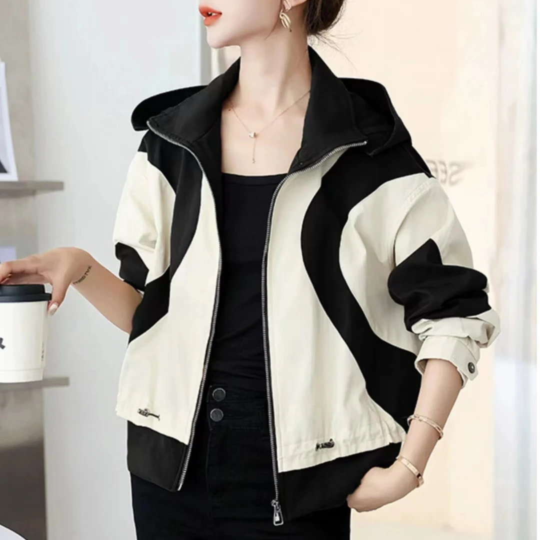 【F740】新款撞色长袖冲锋衣宽松百搭夹克上衣