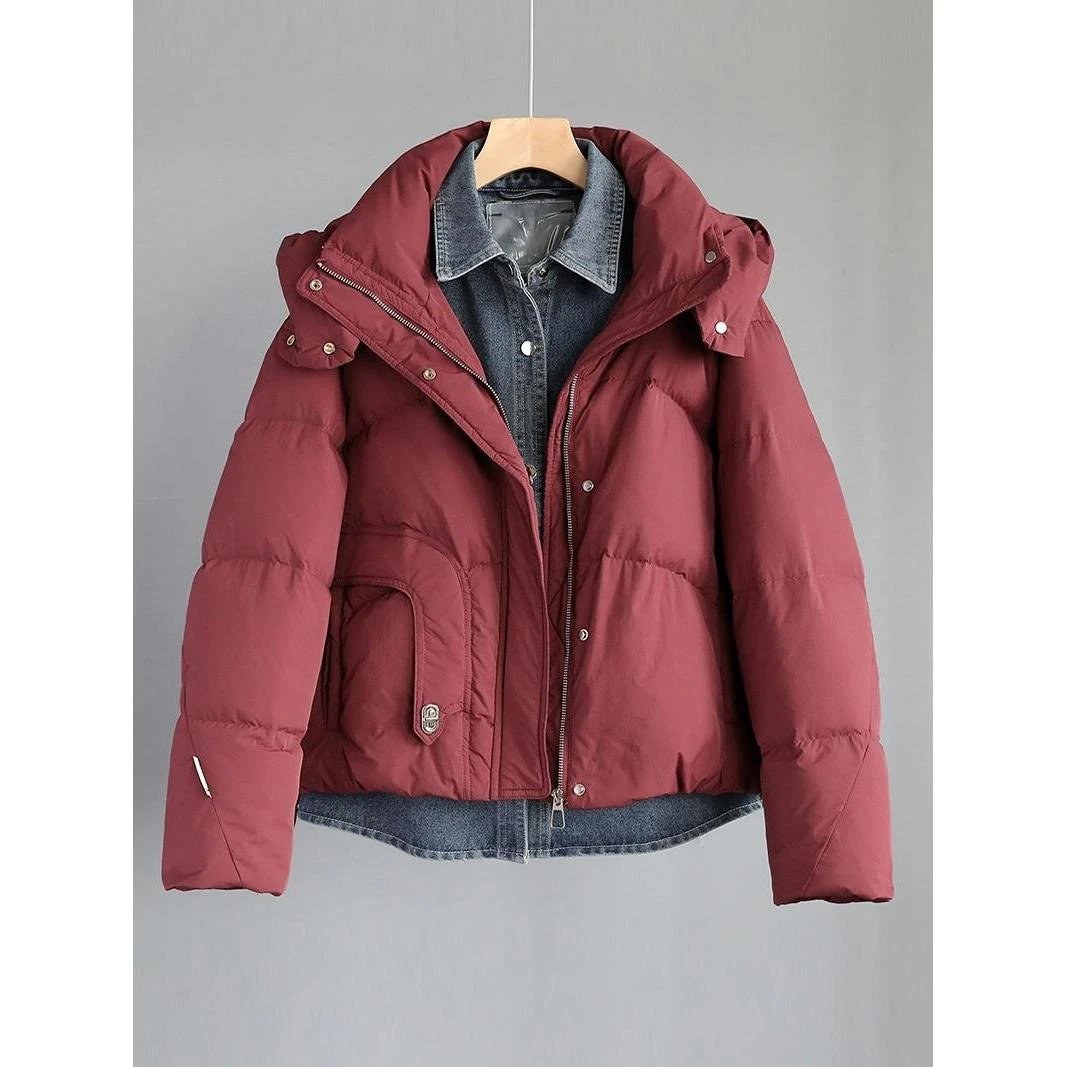 波司登牛仔拼接假两件羽绒服女冬季新款2023年时尚休闲加厚白鸭绒
